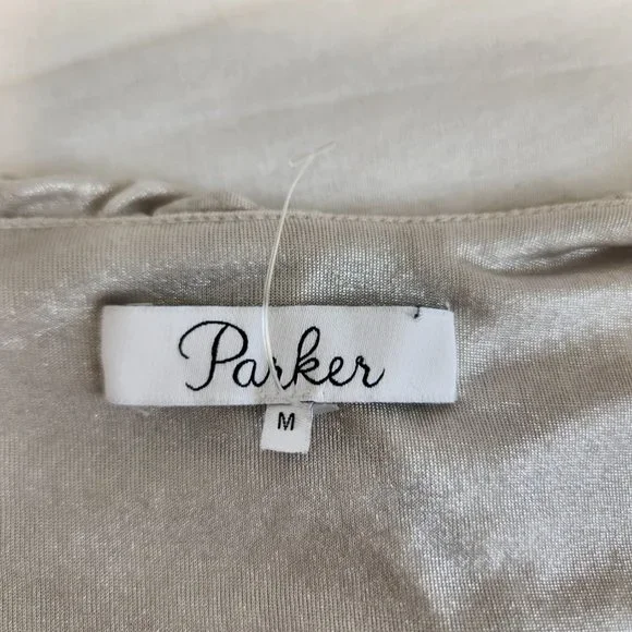 PARKER Silver Metallic Flattering Cocktail Mini Dress Size M NEW NO TAGS! - Picture 10 of 16